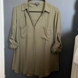 Army Green Button-Up Blouse